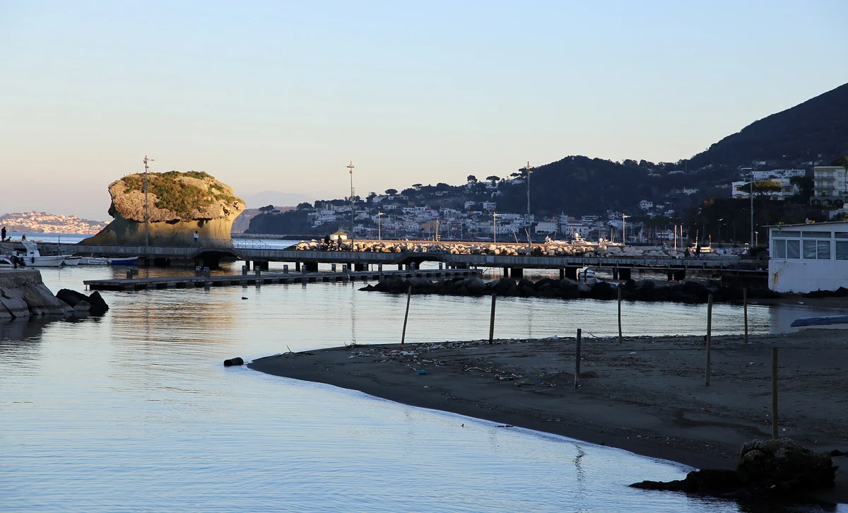 The Fungo mushroom rock at Lacco Ameno on Ischia, a landmark of the island west coast, Campania, Italy
